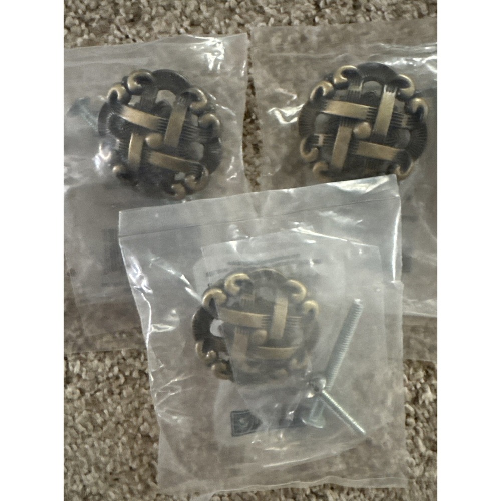Brass Drawer Knob Lot Of 3- 1.5 Inch Diameter New In Package Antique